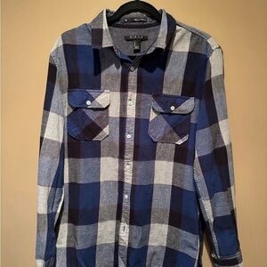 21men Blue and Black Casual Button Down Shirt